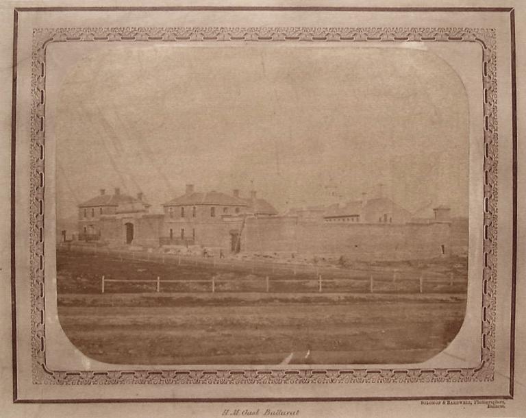 Sepia photograph of Ballarat Gaol in distance